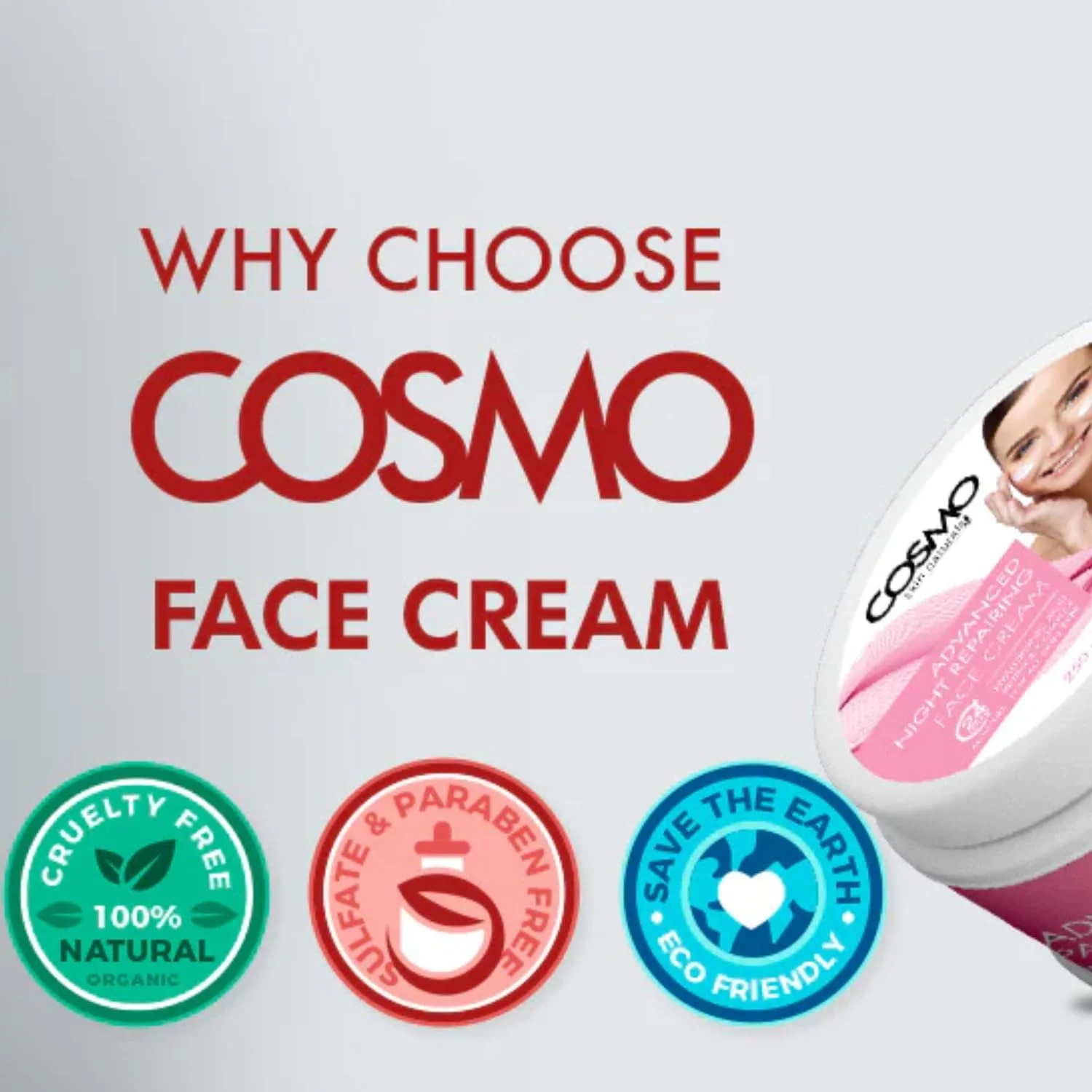 کرم صورت ترمیم کننده شبانه پیشرفته سی دی COSMO DESIGNS Skin Naturals، 250 میلی لیتر، حاوی اسید هیالورونیک، ترمیم و احیای سلول های آسیب دیده پوست، مناسب برای انواع پوست