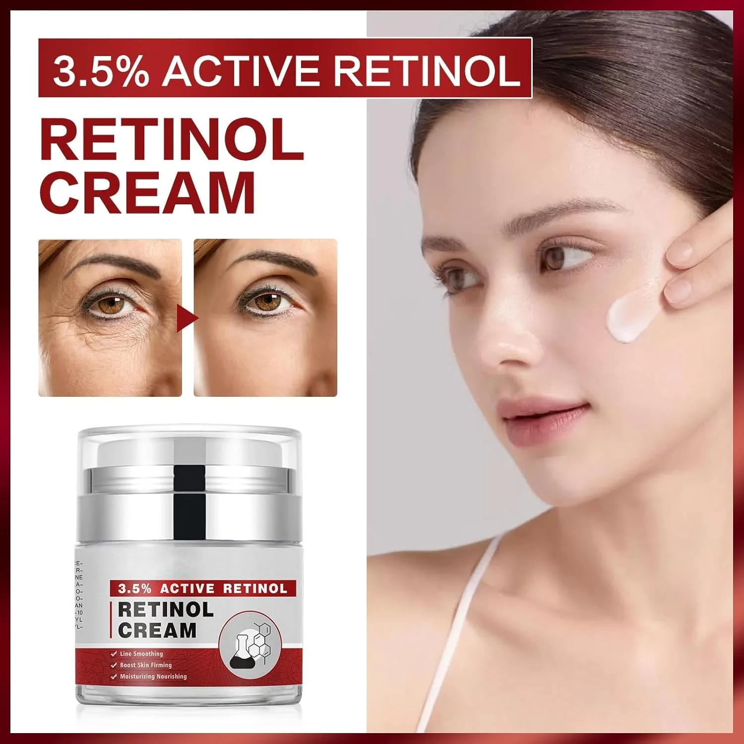 کرم صورت رتینول، مرطوب کننده ضد چروک صورت روز و شب با 3.5% رتینول فعال برای آبرسانی عمیق، سفت کردن و محکم کردن پوست، برای زنان و مردان، 50 میلی لیتر