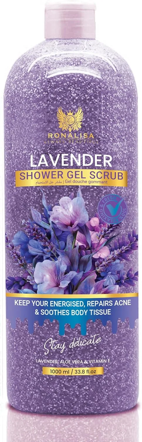 اسکراب ژل شستشوی بدن لایه بردار اسطوخودوس با آلوئه ورا و ویتامین ای – [۱۰۰۰ میلی لیتر]