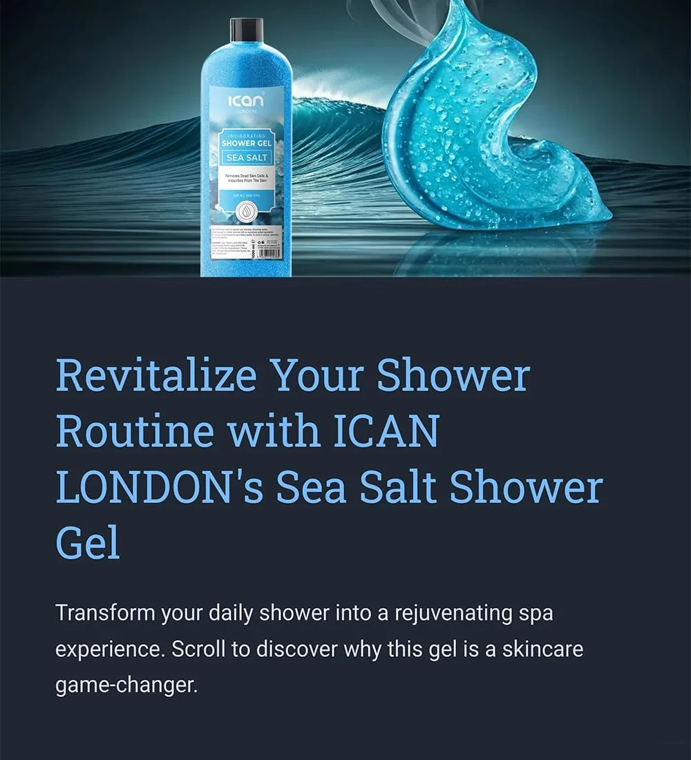 ژل شستشوی بدن نمک دریایی ICan London، انرژی بخش و لایه بردار، ۱۰۰۰ میلی لیتر