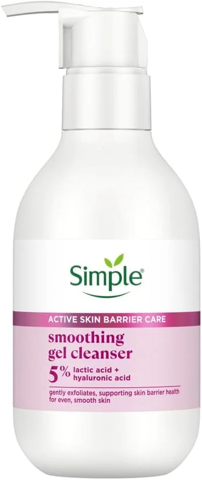 ژل شستشوی صورت ملایم Simple Active Skin Barrier Care با 5% لاکتیک اسید، هیالورونیک اسید و تقویت کننده های سرامید، 150 میلی لیتر | شوینده صورت لایه بردار ملایم برای پوست روشن تر، یکدست تر و صاف تر، برای زنان و مردان