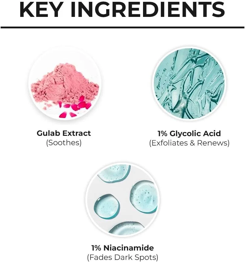 ژل شستشوی صورت گلاب و 1% گلیکولیک اسید دکتر شث مناسب پوست های نرمال تا چرب | پاک کننده روزانه روشن کننده پوست برای یکدست کردن رنگ پوست | لایه بردار صورت برای آقایان و بانوان | 100 میلی لیتر