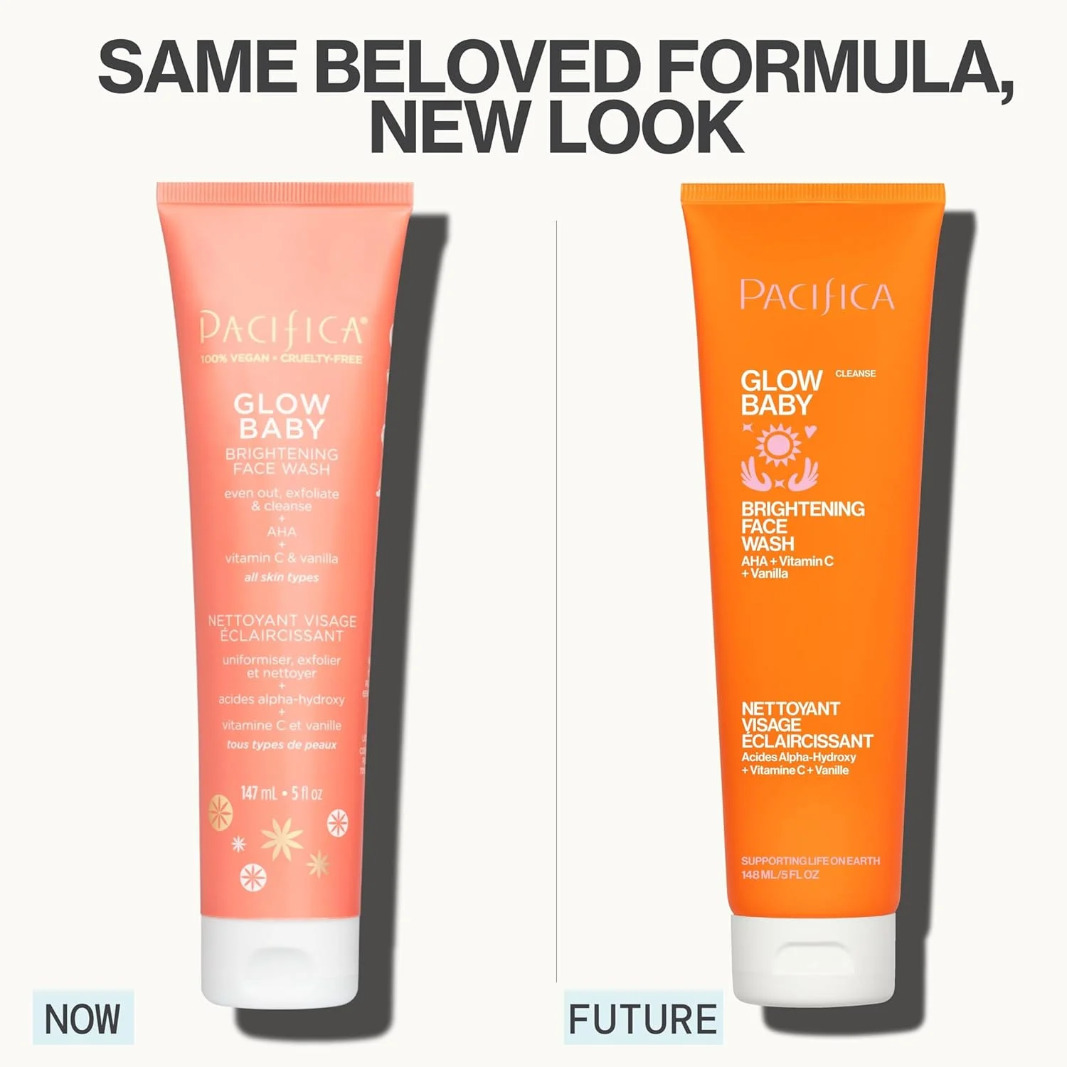 پاک کننده روزانه صورت پسیفیکا بیوتی گلو، لایه بردار، ویتامین C، AHA، وانیل، مناسب برای انواع پوست، بدون سولفات و پارابن، وگان و بدون تست حیوانی، 473 میلی لیتر