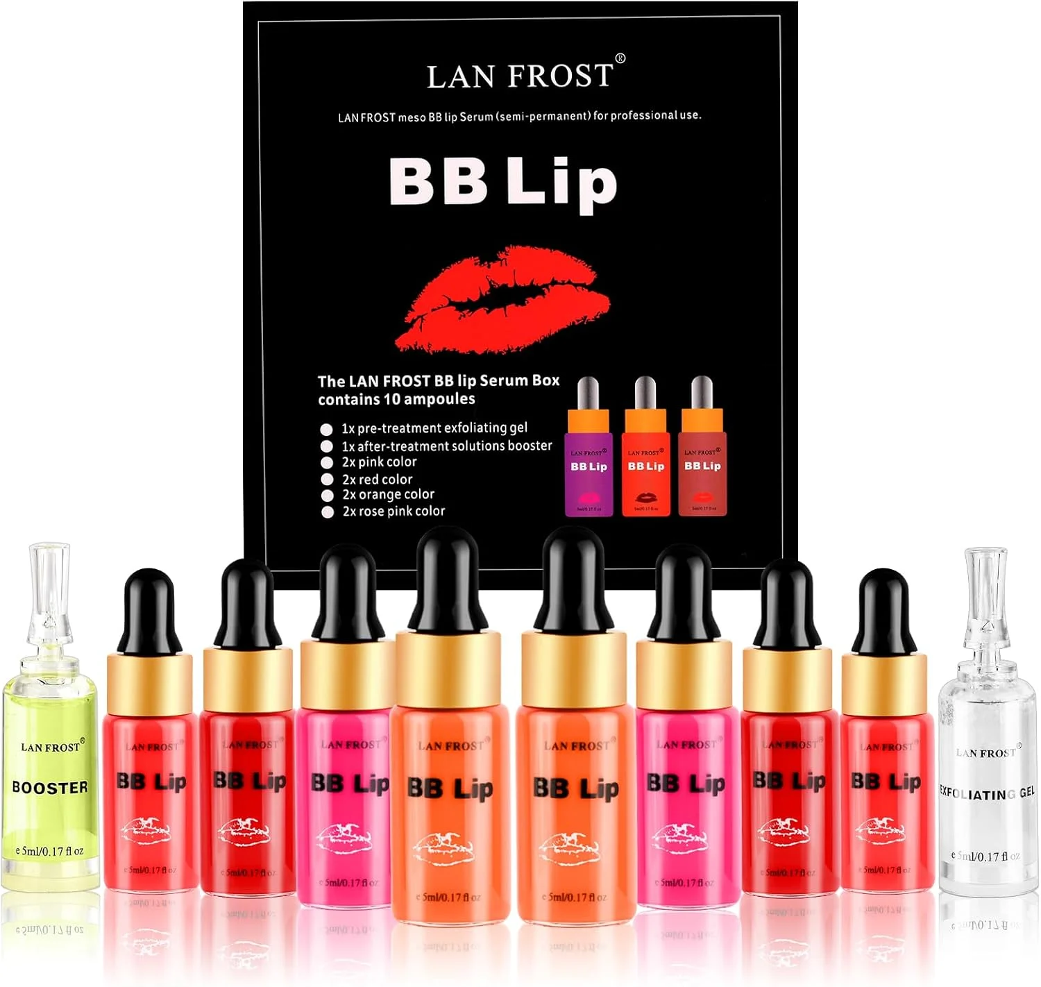 کیت شروع سرم آمپول درخشش لب BB، درمان آرایش نیمه دائمی، سرم لب BB، شامل 8 بطری سرم مراقبت از لب، ژل لایه بردار و سرم بالم لب