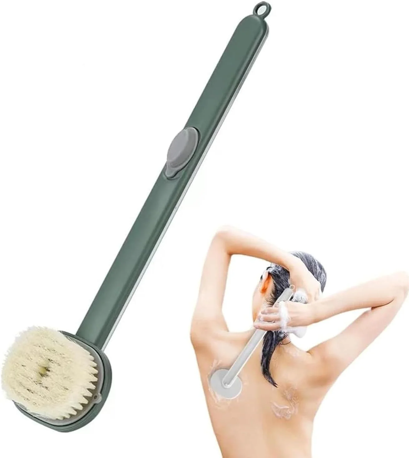 برس حمام مایع دار دسته بلند BIGTHREE®، برس ماساژور جداشدنی، اسکرابر پشت بدن جداشدنی با مخزن ژل دوش داخلی، ابزار پاک کننده عمیق برای لایه برداری پوست (سبز)