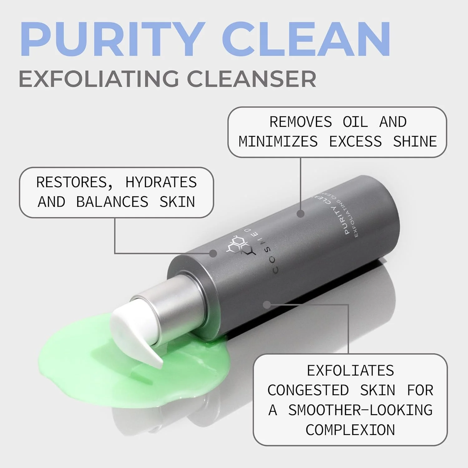 پاک کننده صورت لایه بردار COSMEDIX Purity Clean، احیا و آبرسانی پوست، کمک به رفع انسداد منافذ و بهبود ظاهر بافت ناهموار، روغن درخت چای و روغن نعناع فلفلی، بدون گلوتن