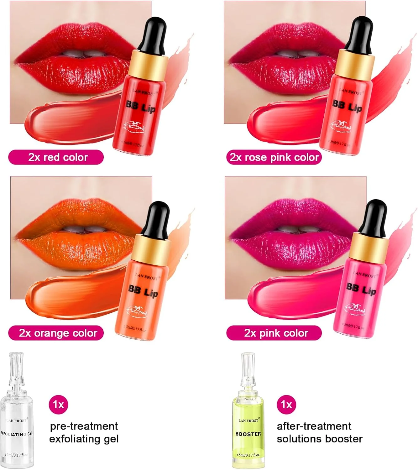 کیت شروع سرم آمپول درخشش لب BB، درمان آرایش نیمه دائمی، سرم لب BB، شامل 8 بطری سرم مراقبت از لب، ژل لایه بردار و سرم بالم لب