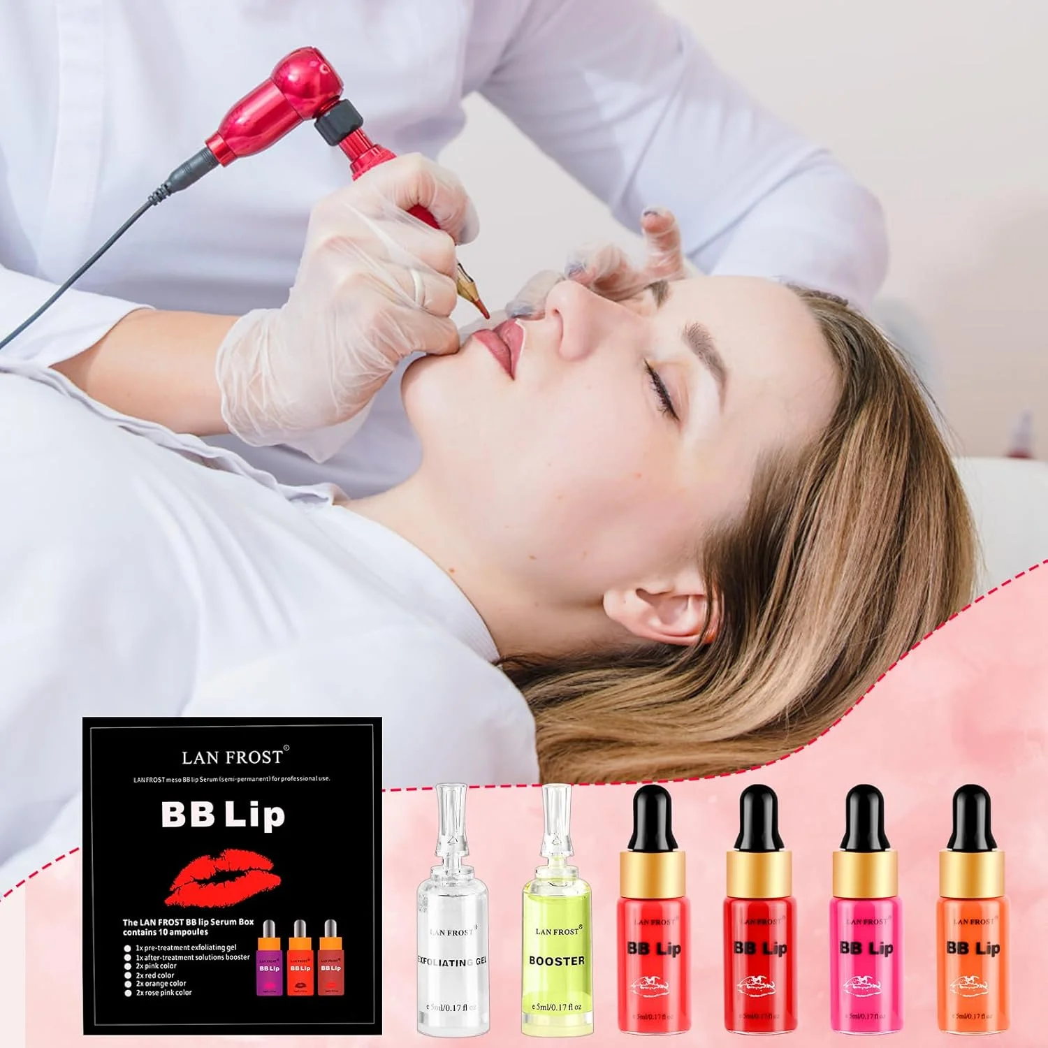 کیت شروع سرم آمپول درخشش لب BB، درمان آرایش نیمه دائمی، سرم لب BB، شامل 8 بطری سرم مراقبت از لب، ژل لایه بردار و سرم بالم لب