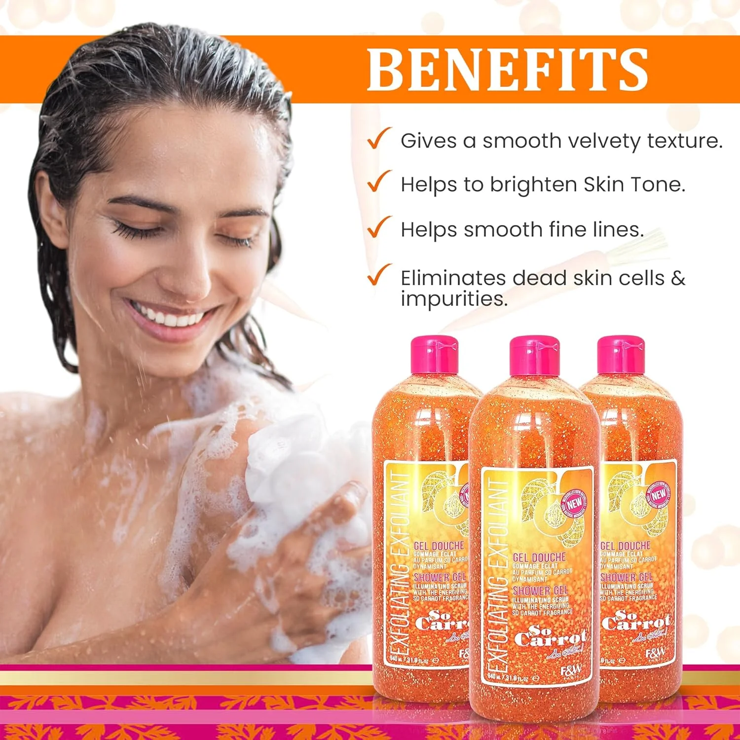 ژل شستشوی بدن لایه بردار Fair & White So Carrot، ۹۴۰ میلی لیتر