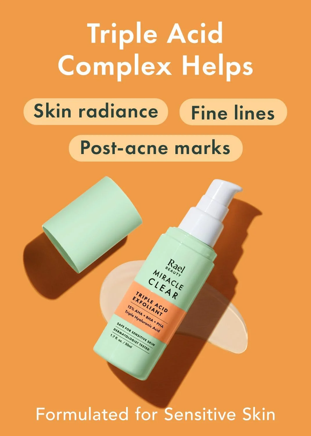 لایه بردار صورت ریل، سرم ژل لایه بردار سه اسید معجزه آسا - گلیکولیک، هیالورونیک اسید، 15% AHA، BHA، PHA، آبرسان، لک های تیره، مراقبت از پوست کره ای (50 میلی لیتر)