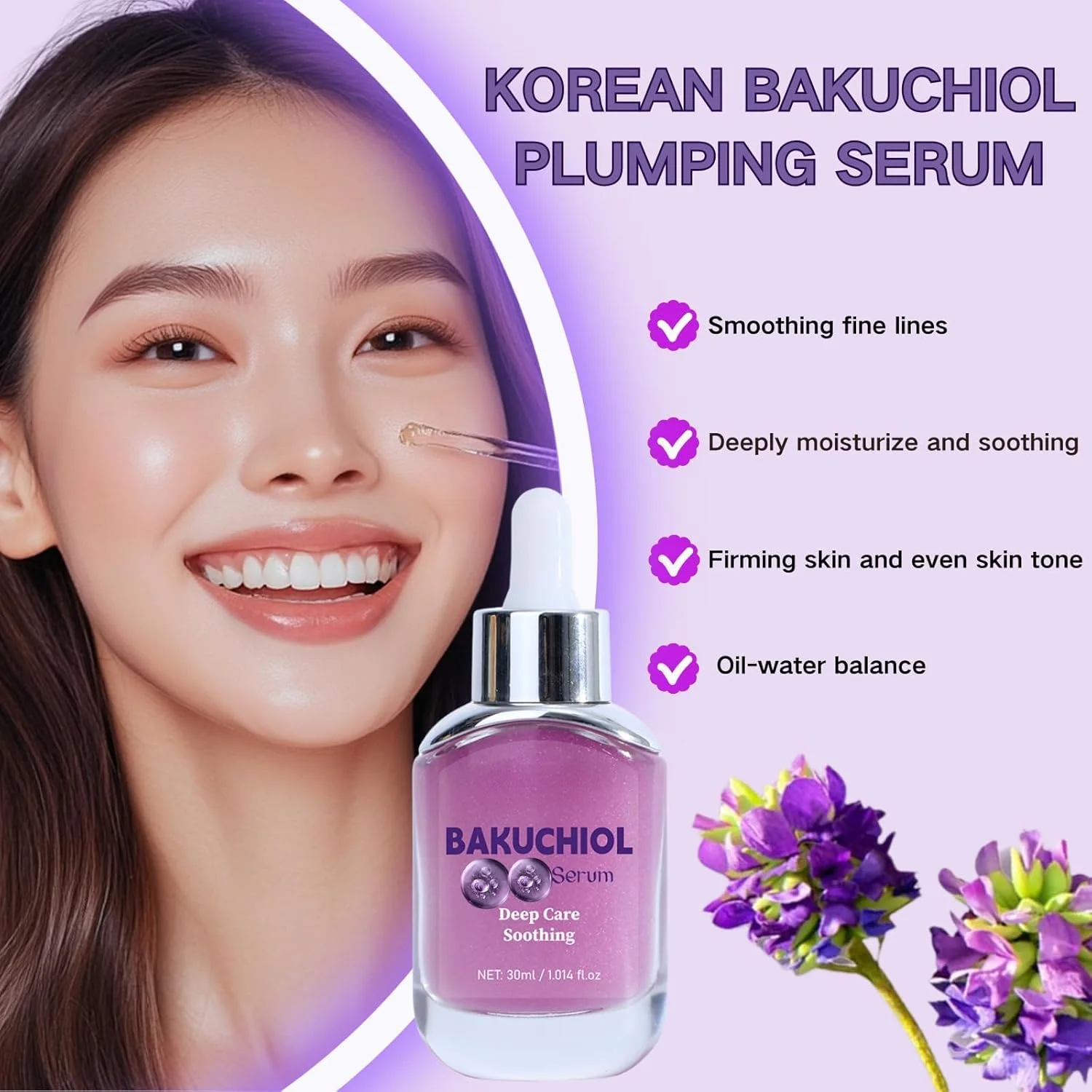 سرم باکوچیول برای حجیم کردن صورت، سرم باکوچیول با نیاسینامید برای روشن کردن پوست، سرم مراقبت از پوست کره‌ای، ضد چروک و خطوط ریز، کوچک کننده منافذ، مرطوب کننده