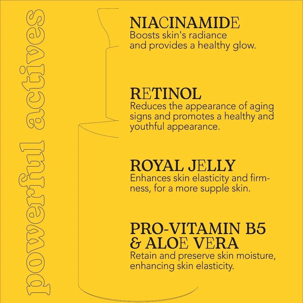 سرم ضد چروک و درخشان کننده Beesline، نیاسینامید، ژل رویال، پرو ویتامین B5 و آلوئه ورا، 10% نیاسینامید، 0.05% ژل رتینول، حجیم کننده، آرامش بخش، تقویت کننده سد دفاعی پوست، 30 میلی لیتر