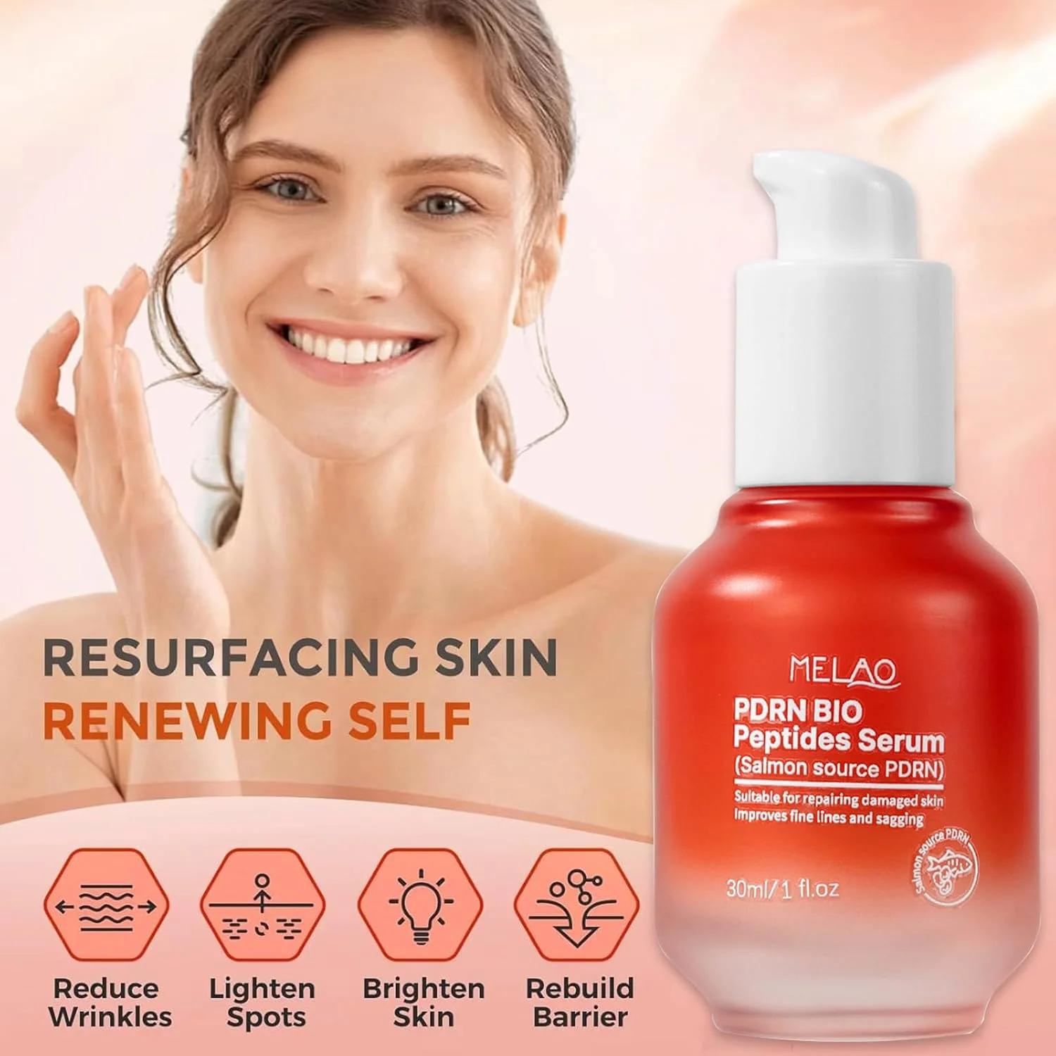 سرم PDRN با 2000ppm PDRN DNA ماهی سالمون، پپتید 5، نیاسینامید، اسید هیالورونیک، بهبود کیفیت پوست، آبرسان و روشن کننده، یکنواخت کننده رنگ پوست، 30 میلی لیتر