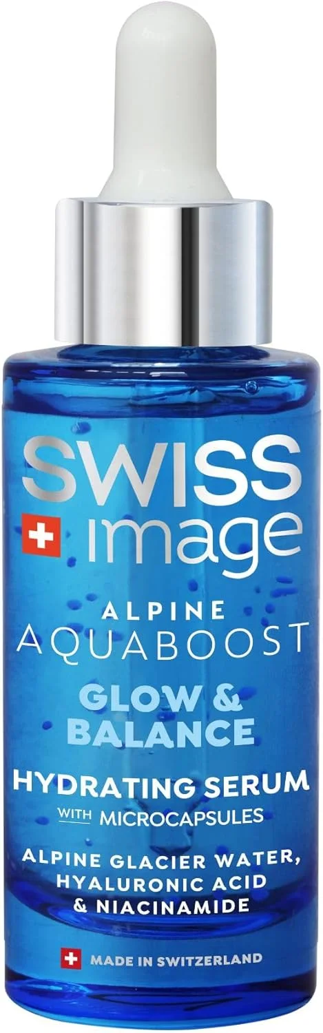 سرم صورت آبرسان آکوا بوست حاوی هیالورونیک اسید و نیاسینامید با میکروکپسول 30 میلی لیتر | فرمولاسیون فاقد چربی، غیر چسبنده و با جذب سریع، پوست را عمیقا آبرسانی، روشن و صاف می کند | مناسب انواع پوست ساخت سوئیس