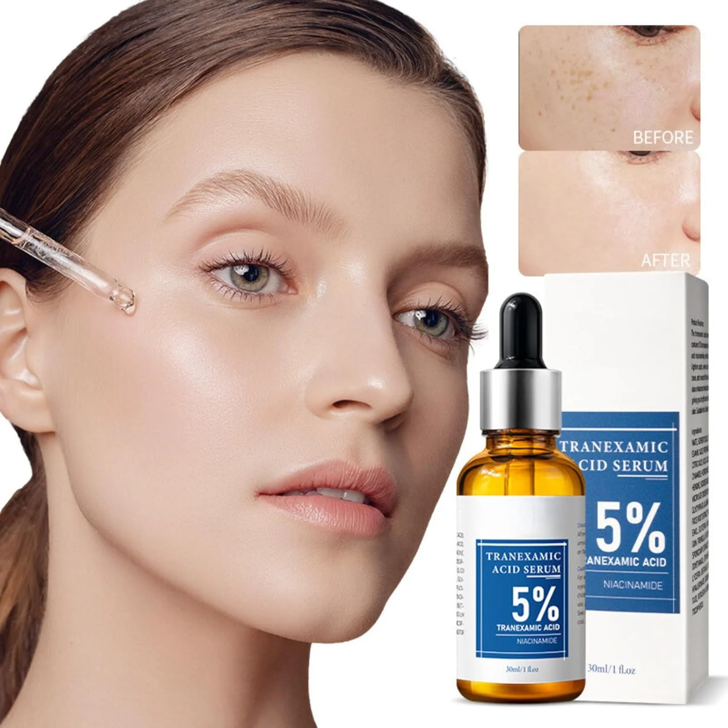 سرم ترانگزامیک اسید با نیاسینامید، سرم روشن کننده و آبرسان برای لکه‌های تیره و قرمزی، کاهش لکه‌های ناشی از پیری و بهبود رنگ پوست، اصلاح تغییر رنگ پوست، ایده آل برای مراقبت از صورت