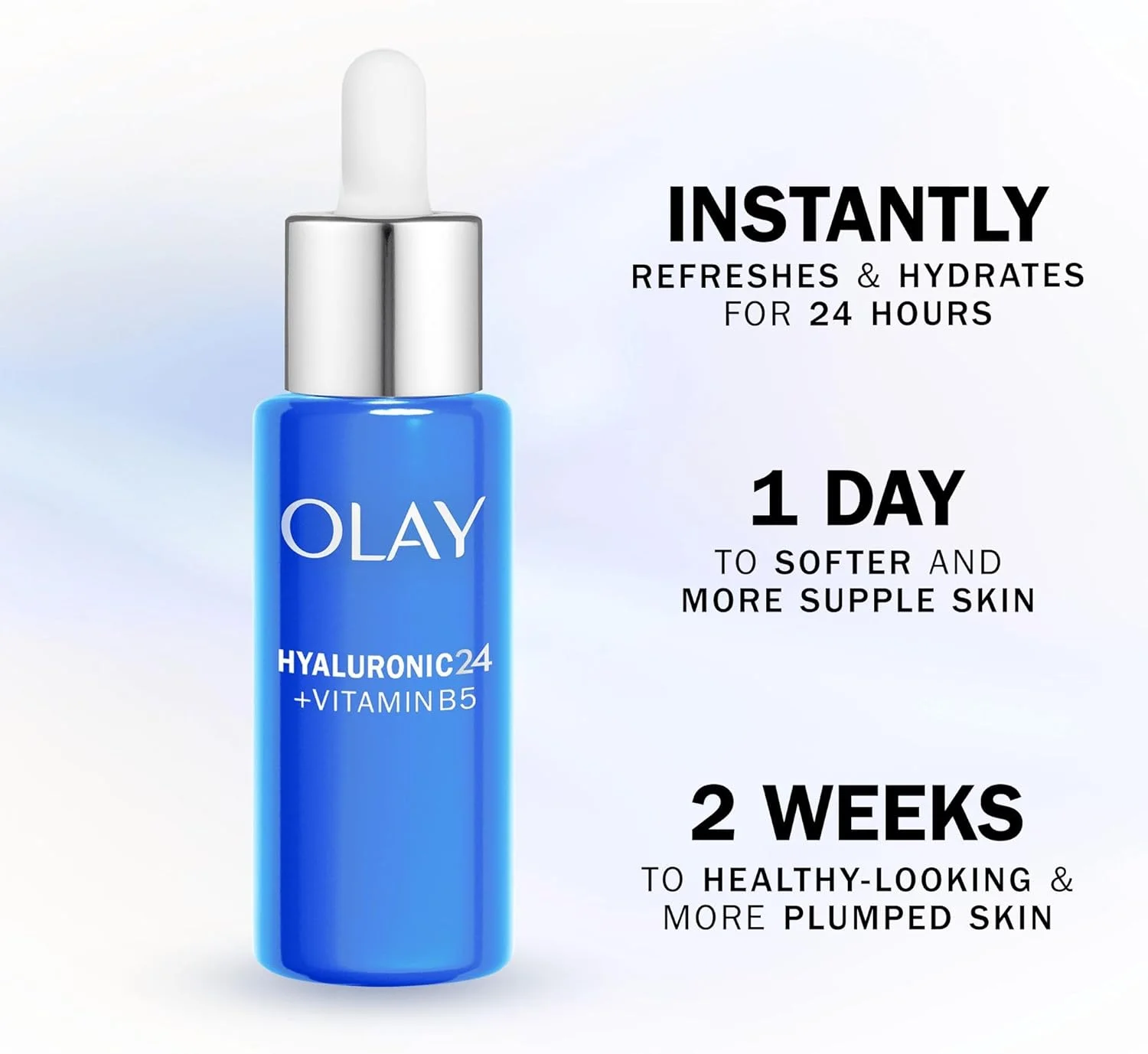 سرم هیالورونیک اسید صورت Olay، مراقبت از پوست با نیاسینامید خلوص 99% و ویتامین B5 (پانتنول). مراقبت از پوست آبرسان با 3 عملکرد: حجیم کننده، صاف کننده، آبرسان. غیر چرب، غیر چسبنده، 40 میلی لیتر