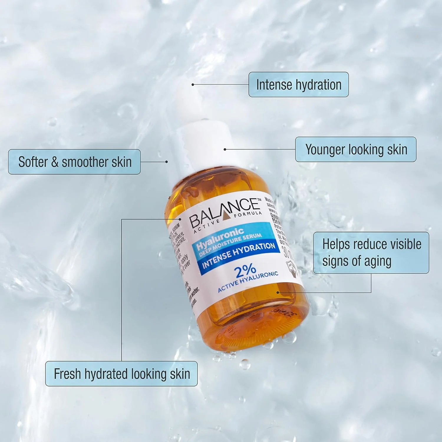 سرم آبرسان عمیق هیالورونیک اسید بالانس اکتیو فرمولا - حاوی 2% هیالورونیک اسید فعال برای آبرسانی عمیق، صاف کننده خطوط ریز، سبک و غیر چسبنده، برای پوستی درخشان - 30 میلی لیتر