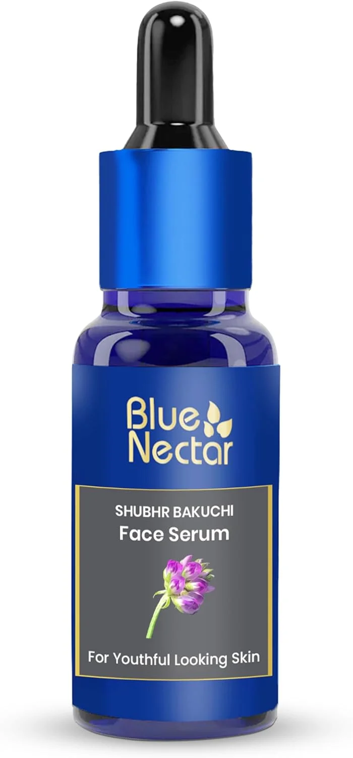 سرم باکوچیول Blue Nectar برای صورت با عصاره روغن بابچی | سرم صورت فاقد رتینول آیورودا برای پوست در حال پیر شدن | مرطوب کننده فاقد چربی برای زنان و مردان (10 گیاه، 30 میلی لیتر)