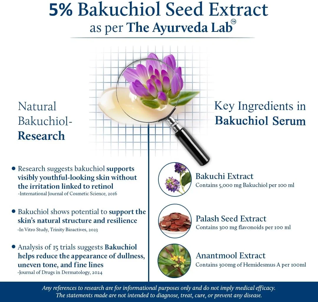 سرم باکوچیول Blue Nectar برای صورت با عصاره روغن بابچی | سرم صورت فاقد رتینول آیورودا برای پوست در حال پیر شدن | مرطوب کننده فاقد چربی برای زنان و مردان (10 گیاه، 30 میلی لیتر)