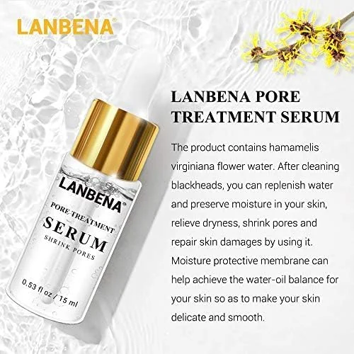 سرم اسانس مراقبت از پوست منافذ LANBENA برای کوچک کردن منافذ + رفع خشکی + کنترل چربی + سفت کننده + مرطوب کننده