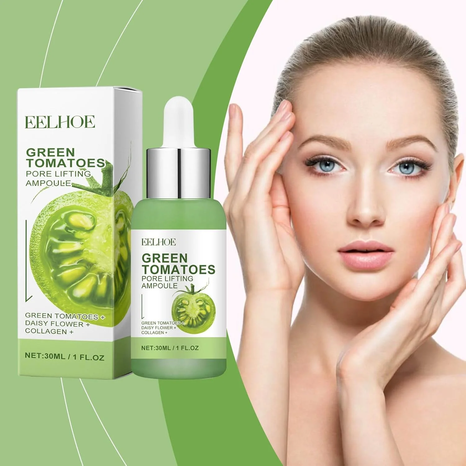 آمپول لیفتینگ منافذ گوجه سبز، سرم کوچک کننده منافذ صورت گوجه سبز، حذف کننده جوش سرسیاه، کوچک کننده منافذ، متعادل کننده پوست و سفت کننده سرم لایه بردار مرطوب کننده برای منافذ شل