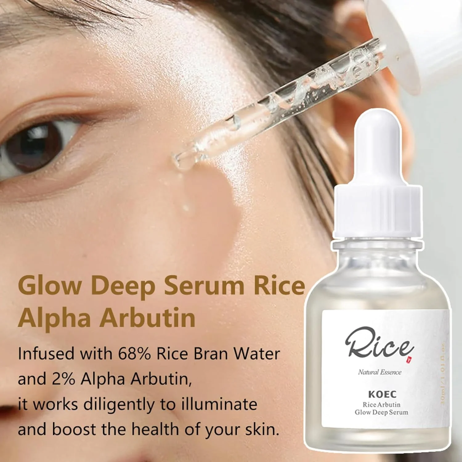 سرم درخشان کننده پوست صورت، سرم آبرسان صورت با برنج و آلفا آربوتین، آبرسانی عمیق، استحکام پوست، کاهش لکه های تیره و کدری، مناسب برای انواع پوست