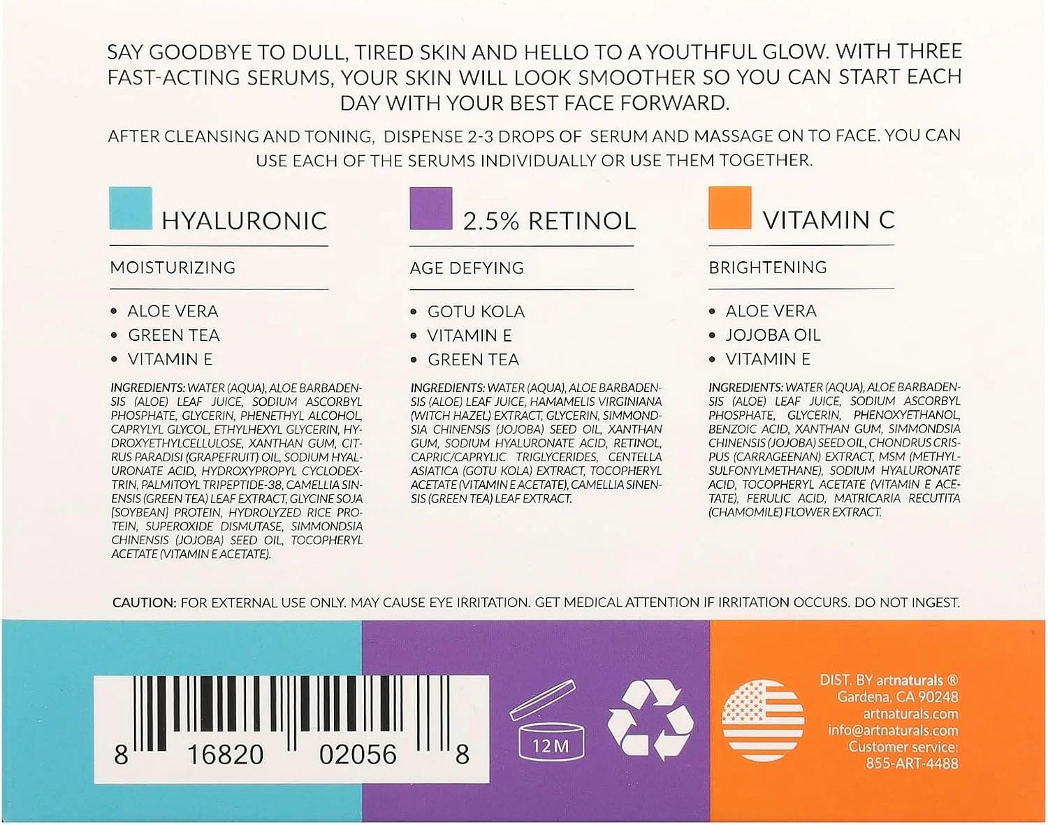 مجموعه ضد پیری آرت نچرالز با ویتامین C، رتینول و هیالورونیک اسید - (3 عدد 30 میلی لیتری) سرم ضد چروک و رفع تیرگی دور چشم - کاملا طبیعی و مرطوب کننده