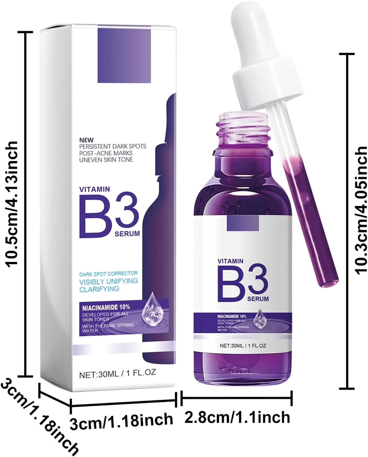 سرم ضد لک و ضد پیری B3، اصلاح کننده رنگ پوست برای انواع پوست، فرمول طبیعی، کاهش دهنده چین و چروک، مناسب برای هر نوع پوست، 2 عدد