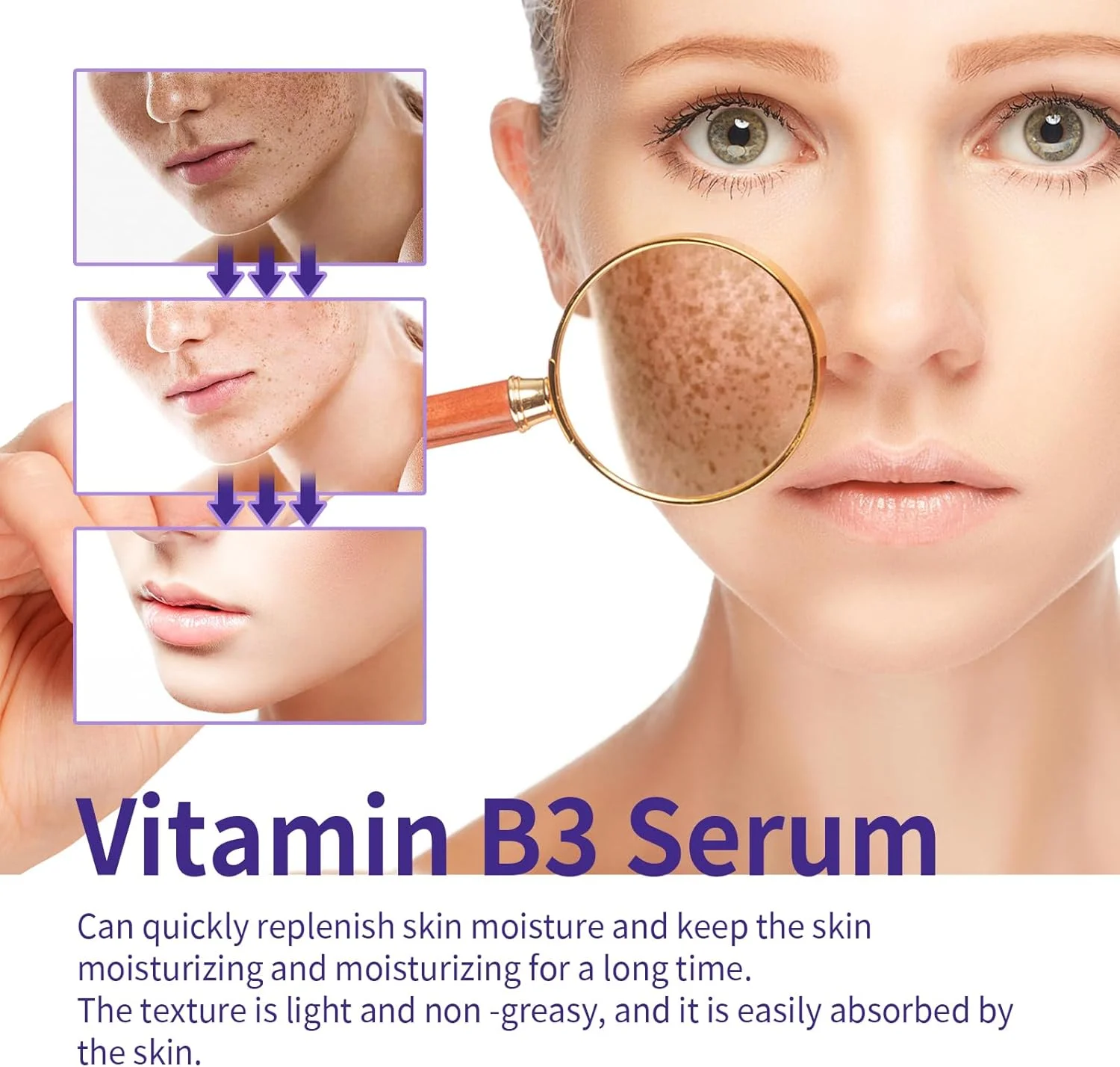 سرم ضد لک و ضد پیری B3، اصلاح کننده رنگ پوست برای انواع پوست، فرمول طبیعی، کاهش دهنده چین و چروک، مناسب برای هر نوع پوست، 2 عدد