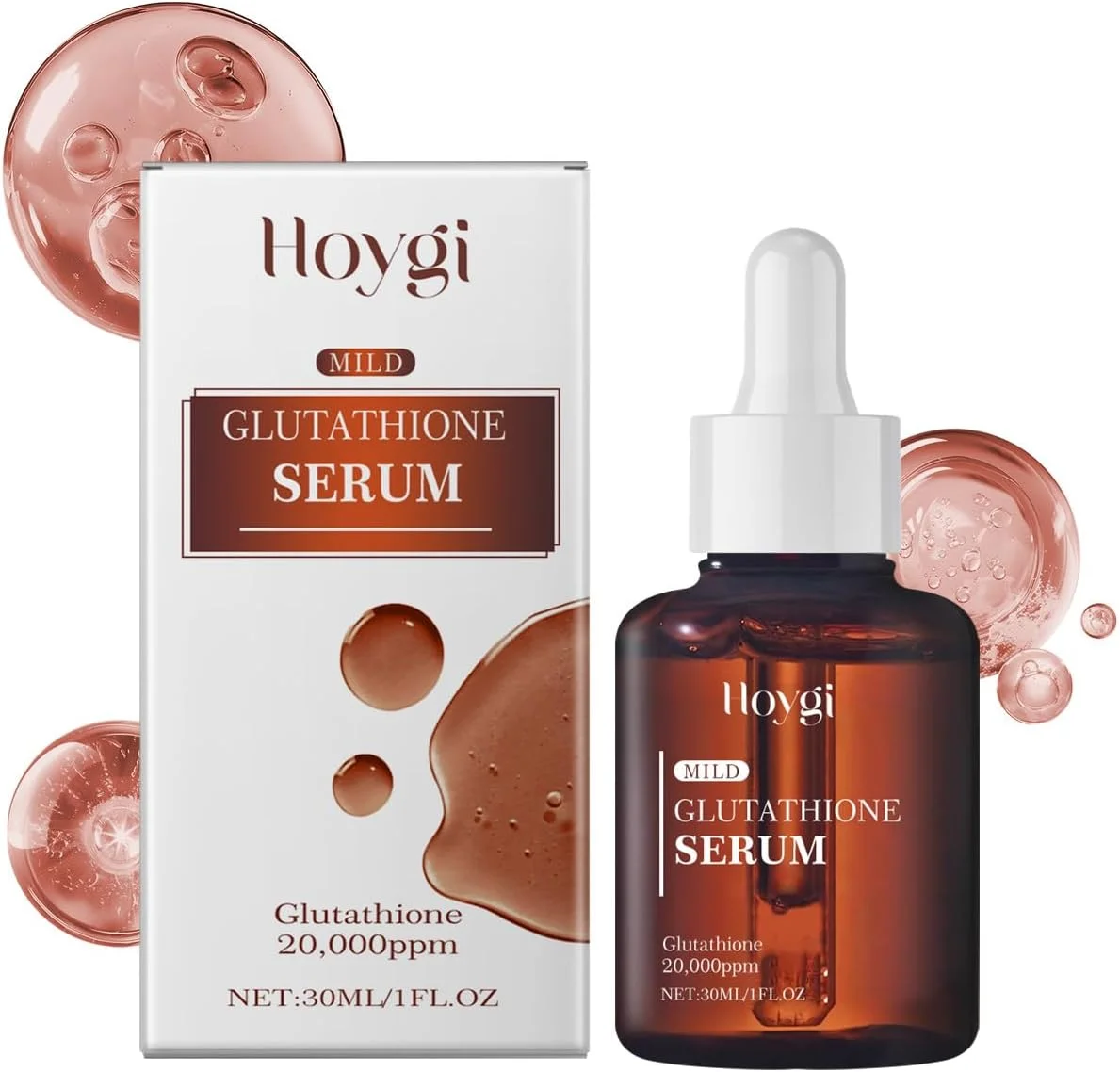 سرم گلوتاتیون قوی 30 میلی لیتر، 20000ppm گلوتاتیون برای کشسانی و احیای پوست، فرمول مرطوب کننده عمیق با اسید هیالورونیک افزوده، احیا کننده شادابی و درخشش سالم پوست