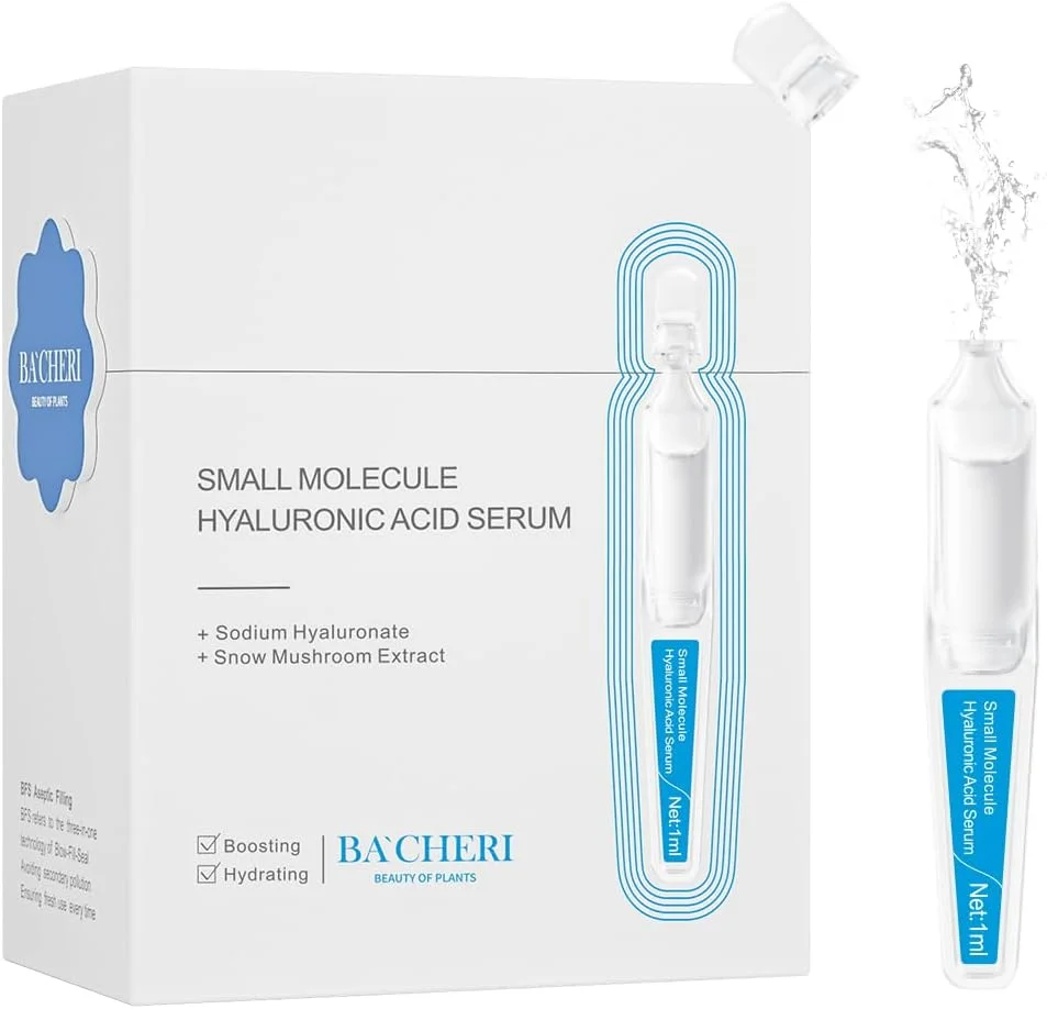 آمپول سرم اسید هیالورونیک با مولکول کوچک برای صورت، حاوی سدیم هیالورونات - فرمول آبرسان و حجم دهنده برای پوست جوان - هدف قرار دادن خشکی و خطوط ریز - 15 عدد در جعبه