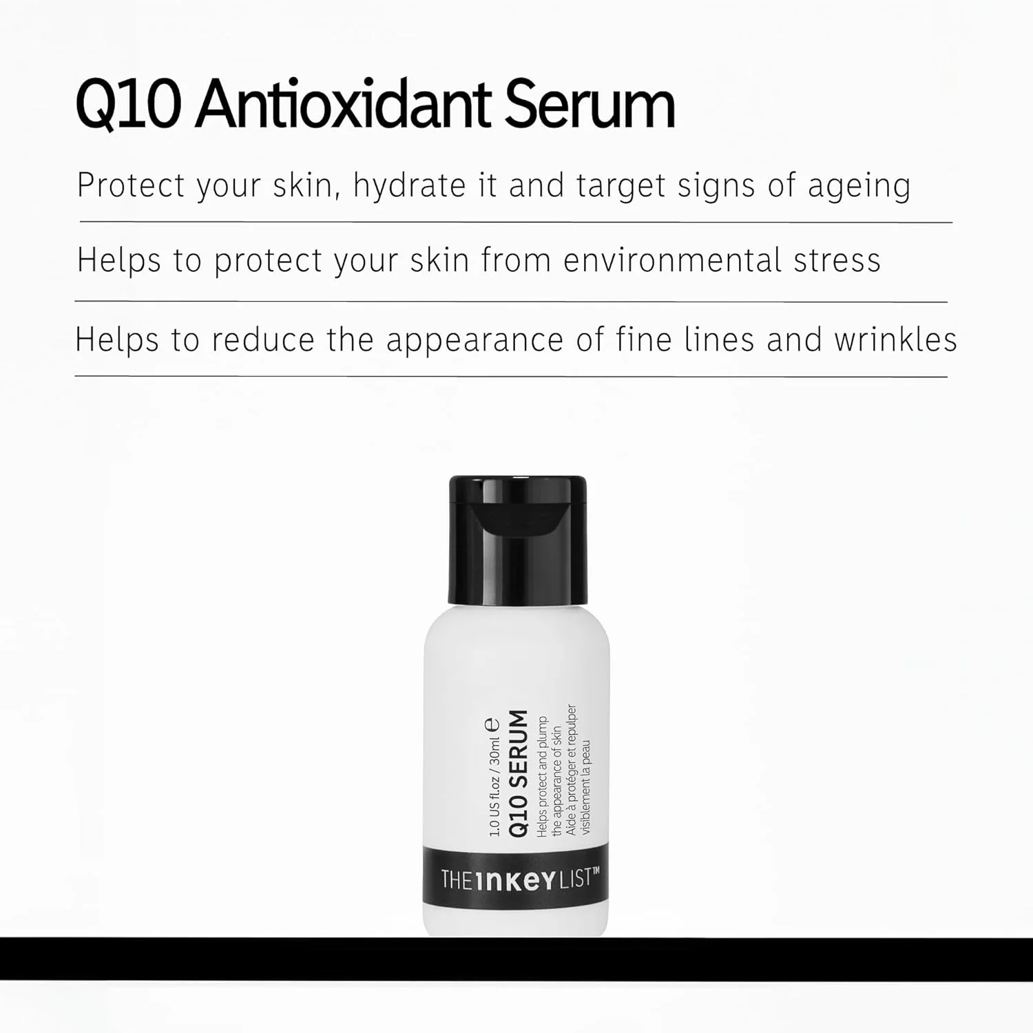 سرم آنتی اکسیدان Q10 اینکی لیست 30 میلی لیتر، محافظت و حجیم کننده پوست، کاهش خطوط ریز و چین و چروک، بدون عطر، مناسب برای انواع پوست