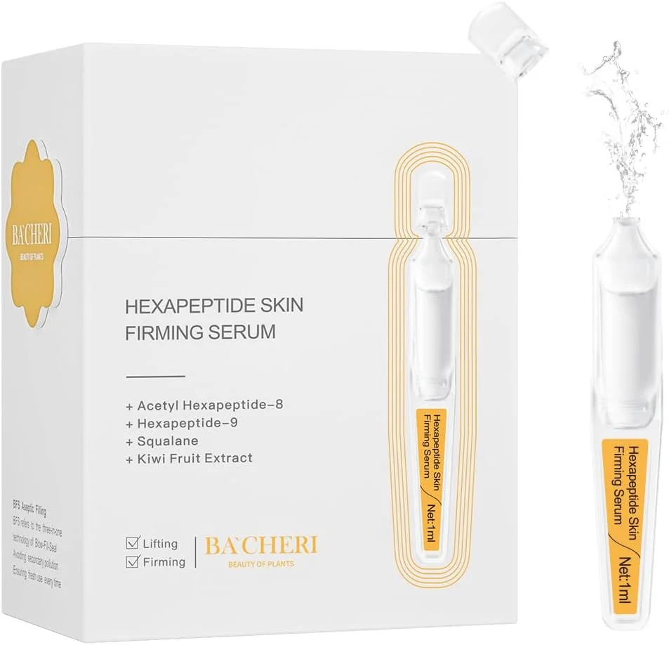 سرم ضد پیری حاوی استیل هگزاپپتید-8، هگزاپپتید-9 و هیالورونیک اسید - مرطوب کننده، آبرسان و آنتی اکسیدان برای خطوط ریز، 15 عدد در جعبه آمپول نرم