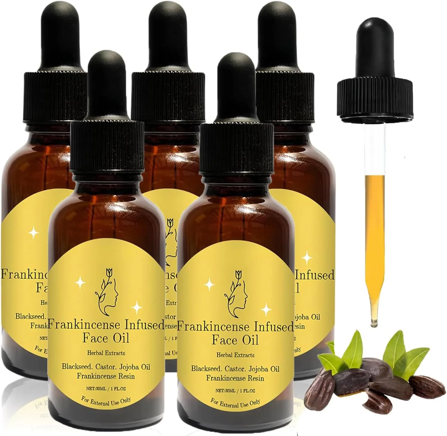 روغن کندر برای صورت، روغن دانه سیاه ارگانیک غنی شده با کندر، روغن کرچک و جوجوبا، صاف کننده پوست، کاهش خطوط ریز و ترمیم پوست صورت، سرم مرطوب کننده و ضد پیری (5 عدد) روغن کندر برای صورت، روغن دانه سیاه ارگانیک غنی شده با کندر، روغن کرچک و جوجوبا، صاف کننده پوست، کاهش خطوط ریز و ترمیم پوست صورت، سرم مرطوب کننده و ضد پیری (5 عدد)