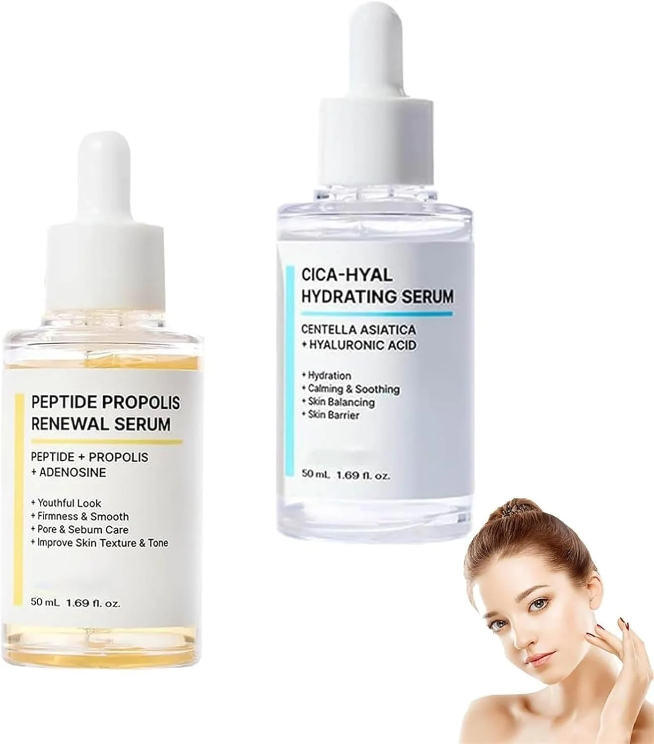سرم صورت پپتید پروپولیس و سرم آبرسان صورت CICA Hyal برای زنان، ضد پیری و بهبود خاصیت ارتجاعی، تجدید عمیق پوست و مرطوب کننده، مناسب برای انواع پوست، 2 عدد سرم صورت پپتید پروپولیس و سرم آبرسان صورت CICA Hyal برای زنان، ضد پیری و بهبود خاصیت ارتجاعی، تجدید عمیق پوست و مرطوب کننده، مناسب برای انواع پوست، 2 عدد