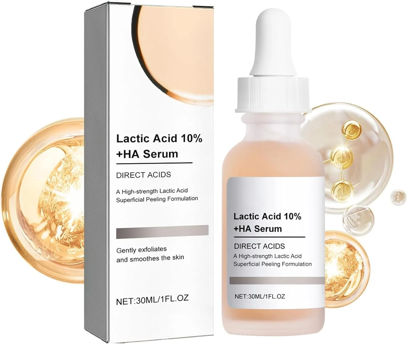 سرم اسید لاکتیک زنانه 30 میلی لیتر، سرم صورت 5% اسید لاکتیک و اسید هیالورونیک، فرمول مرطوب کننده و لایه بردار برای پوست خشک، بافت پوست را صاف می کند، آبرسانی می کند و درخشندگی پوست را افزایش می دهد