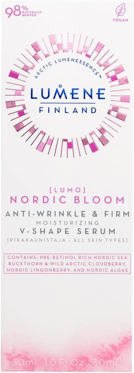 سرم صورت مرطوب کننده و سفت کننده لومنه [لومو] نوردیک بلوم V-Shape - سرم آبرسان برای کمک به کاهش قابل مشاهده خطوط ریز + چین و چروک - غنی شده با عصاره لینگونبری نوردیک (30 میلی لیتر)