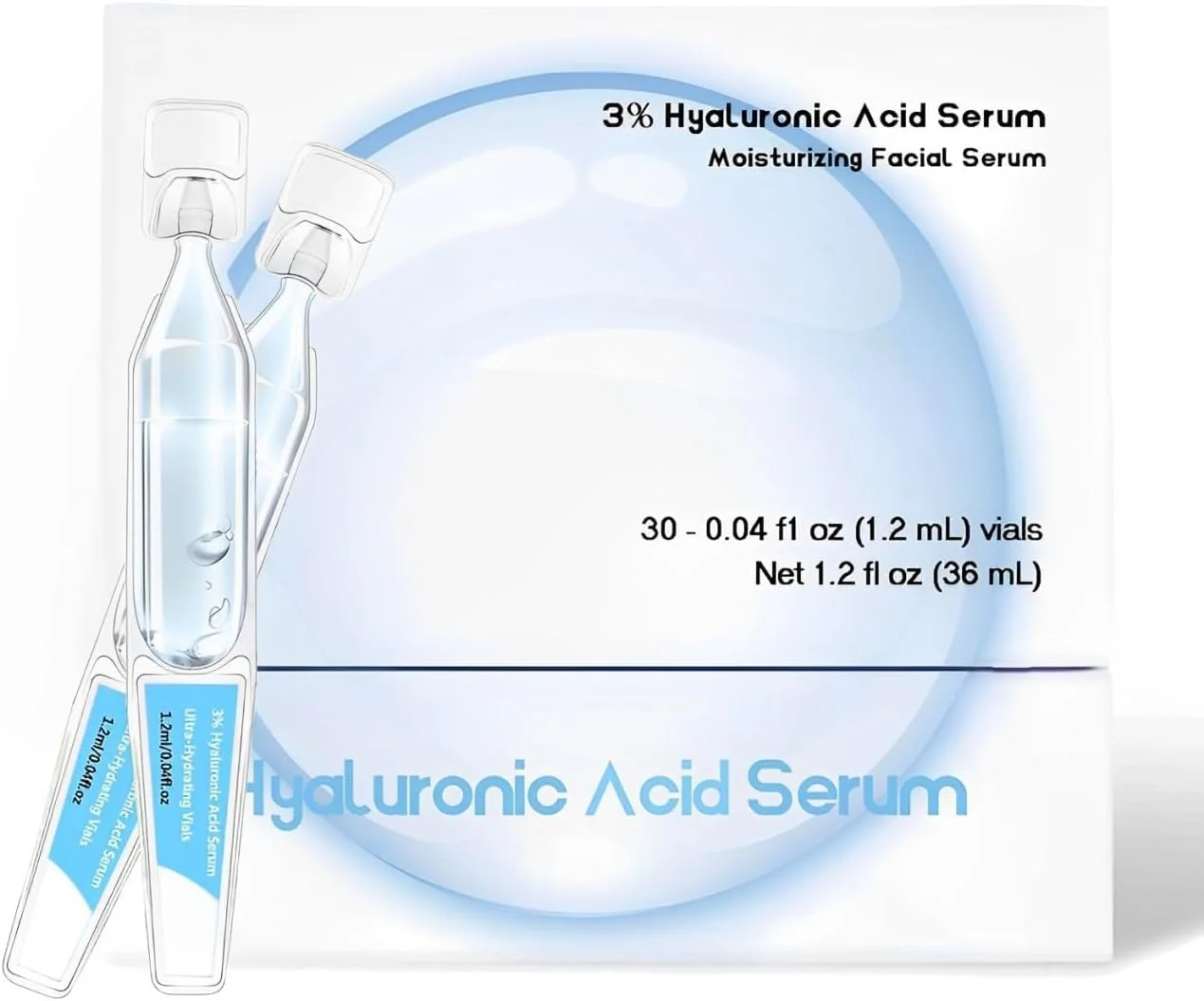 ویال های آبرسان قوی سرم هیالورونیک اسید 3%، تیوب های هیالورونیک اسید 3%، سرم آبرسان قوی، مراقبت از پوست مرطوب کننده و آبرسانی عمیق، سرم هیالورونیک اسید 3% برای صورت (1 جعبه)