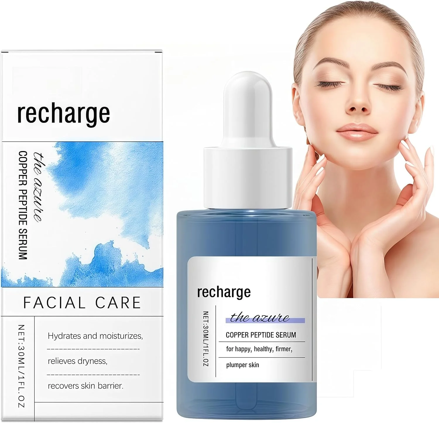 سرم صورت پپتید مس آبی، ضد چروک و بهبود دهنده پوست آسیب دیده، پپتیدهای مس برای صورت، مرطوب کننده عمیق برای مراقبت از پوست، سرم صورت حاوی گلیسیرین و سرم اسید هیالورونیک