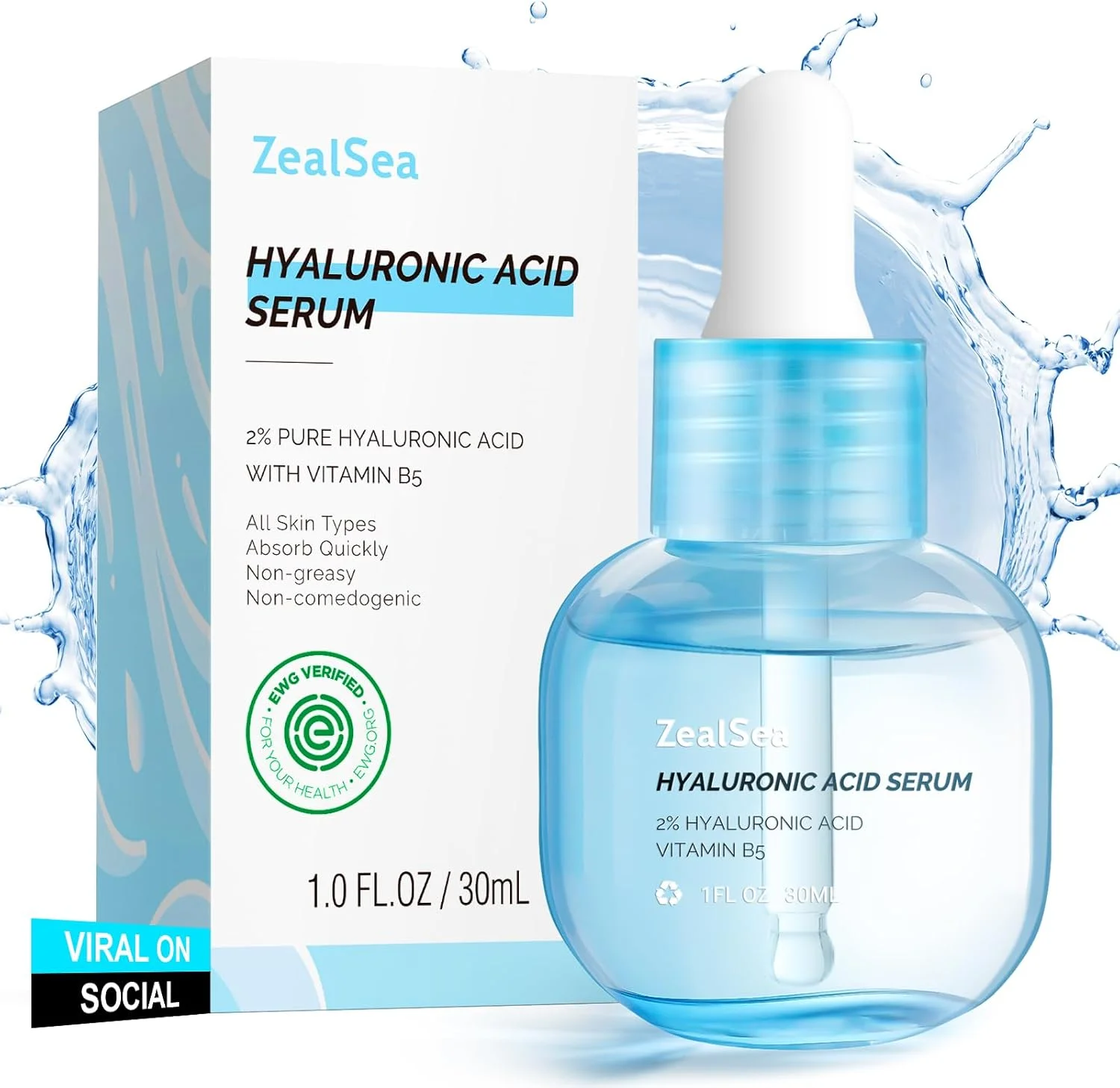 سرم هیالورونیک اسید ۲% خالص ZealSea برای صورت با ویتامین B5، سرم آبرسان برای صاف کردن پوست خشک و حساس، سرم مرطوب کننده عمیق صورت، سرم صورت ضد پیری برای خطوط ریز، ۳۰ میلی لیتر