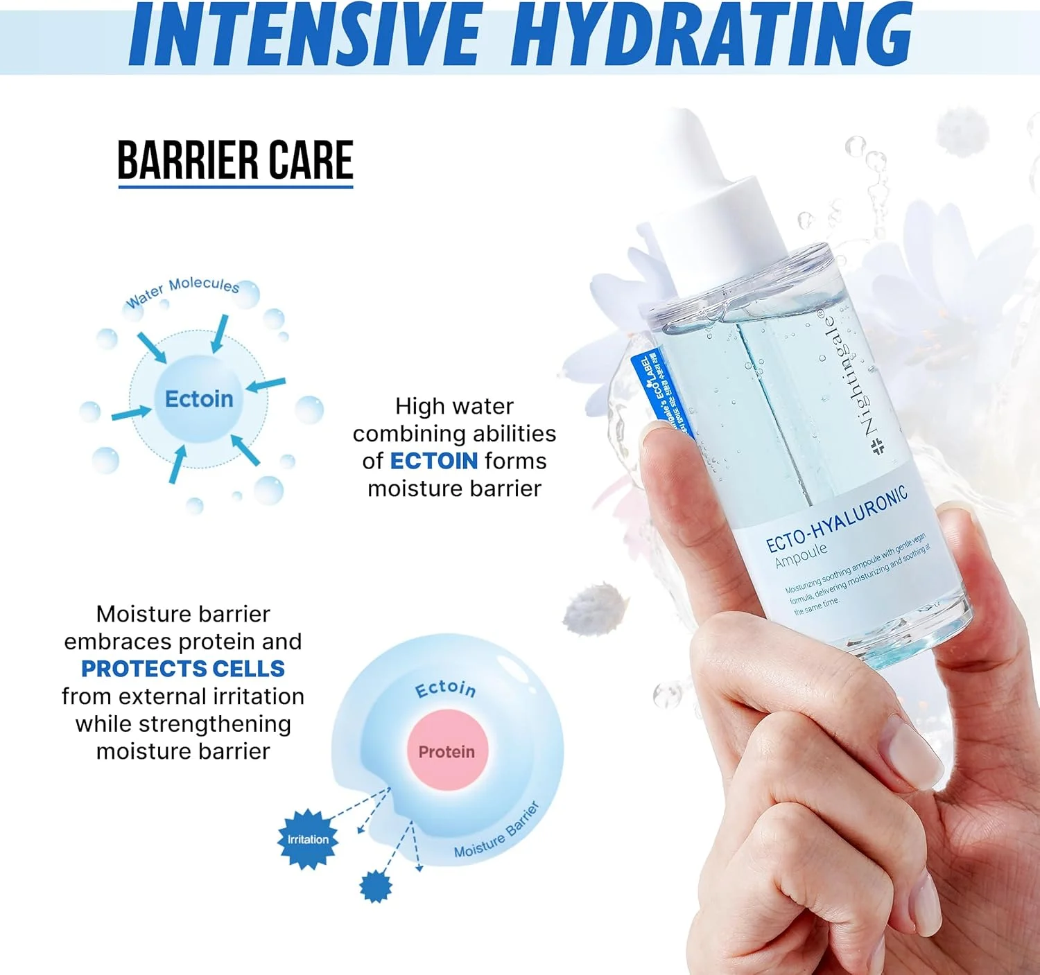 سرم آمپول هیالورونیک نایتینگل کره‌ای ECTO حجم 50 میلی‌لیتر - ترمیم و مرطوب‌کننده پوست، سرم ضد پیری - استفاده روزانه برای پوست حساس - مراقبت از پوست با مواد کاملا طبیعی