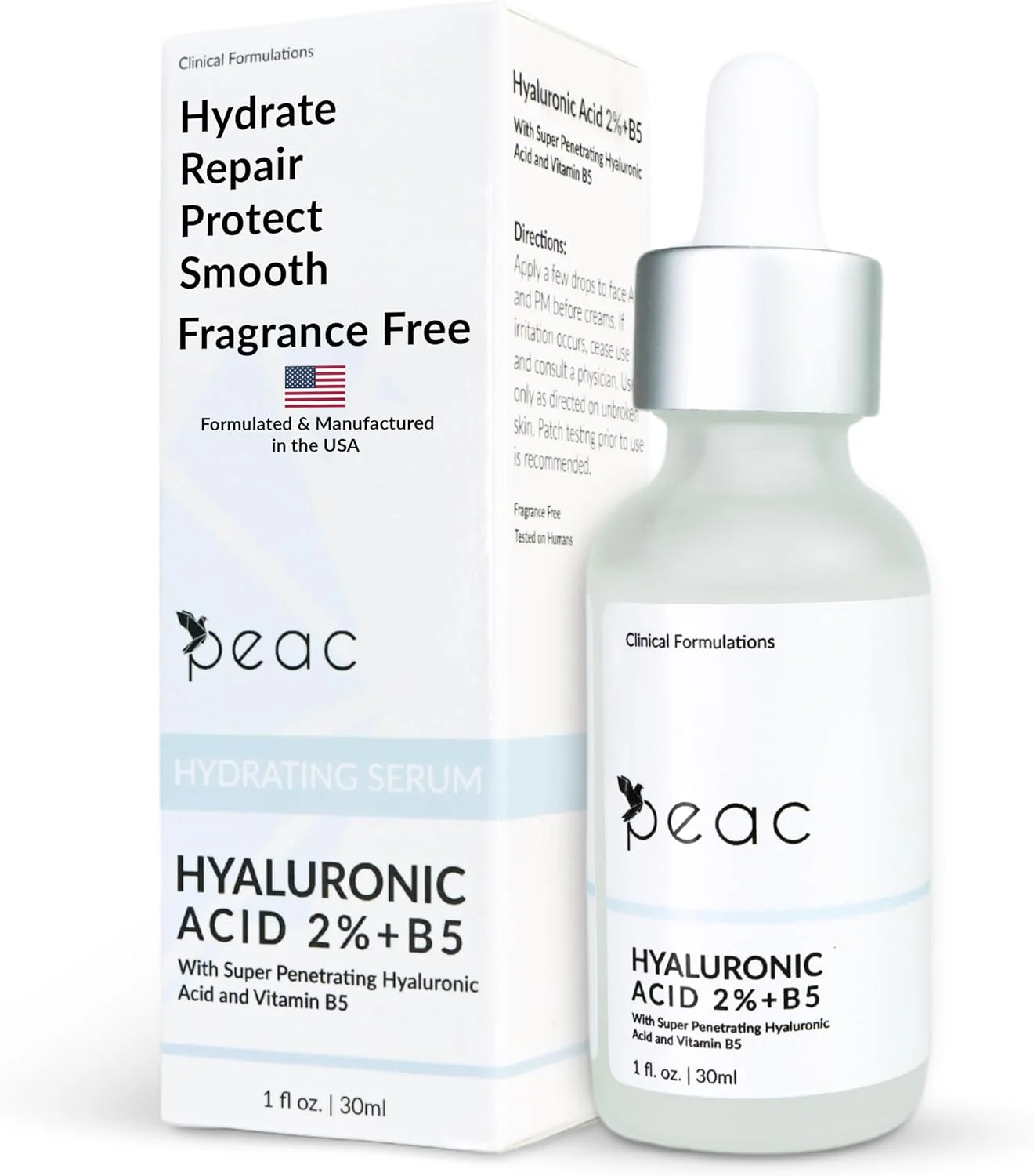 سرم هیالورونیک اسید 2% + B5، حجم 30 میلی‌لیتر - ساخت آمریکا - مناسب برای انواع پوست - سرم هیالورونیک اسید برای صورت - آبرسان، حجیم کننده و سبک - بدون عطر - سرم مرطوب کننده صورت برای بانوان