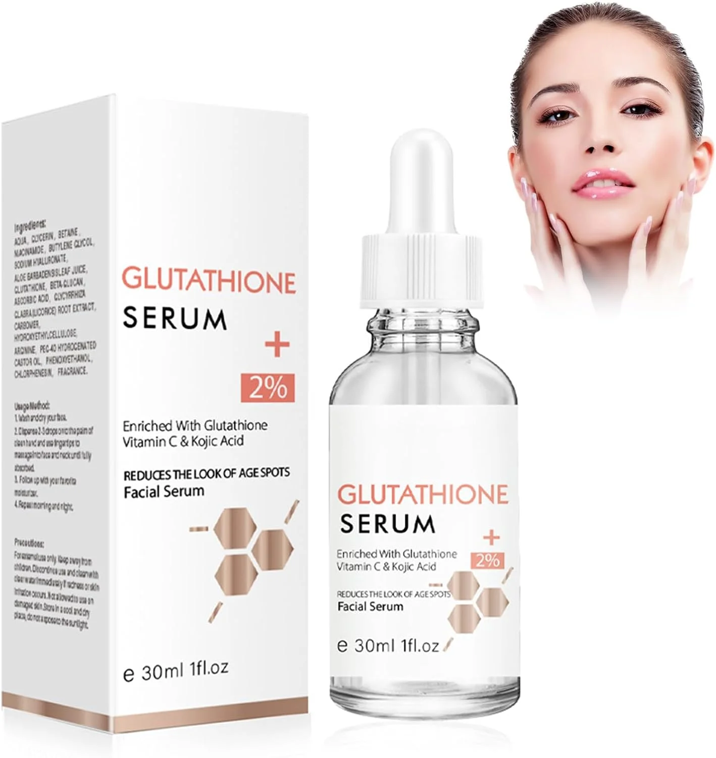 سرم سفید کننده گلوتاتیون برای صورت و گردن، روشن کننده پوست، مرطوب کننده عمیق و اسانس با جذب سریع برای انواع پوست، قابل استفاده روز/شب