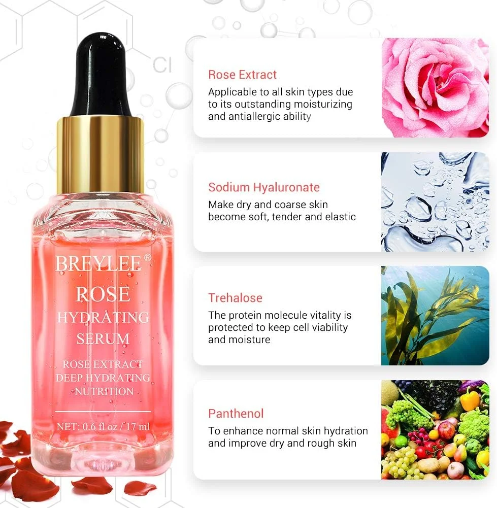 سرم صورت گل رز بریلی، سرم آبرسان مرطوب کننده با اسید هیالورونیک بدون الکل (17 میلی لیتر)