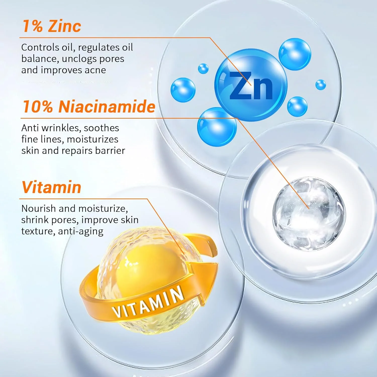 سرم نیاسینامید 10% + زینک 1%، سرم نیاسینامید ضد پیری برای صورت، 1 عدد سرم مرطوب کننده صورت برای انواع پوست، مراقبت از پوست صورت بانوان.