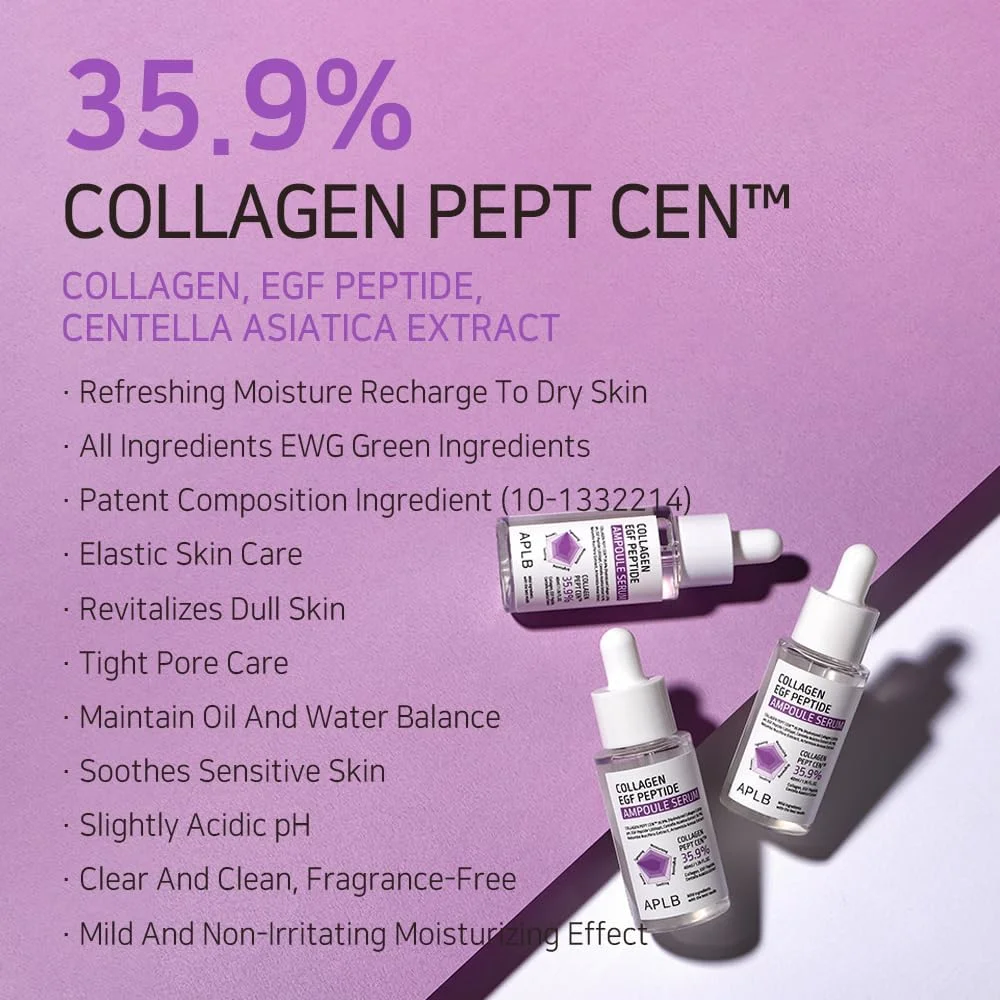 سرم آمپول کلاژن EGF پپتید APLB | COLLAGEN PEPT CEN™ 35.9% حجم 40 میلی لیتر / مراقبت از پوست کره ای، مراقبت از خاصیت ارتجاعی، مرطوب کننده طولانی مدت، احیا کننده برای لطافت و بهبود بافت پوست