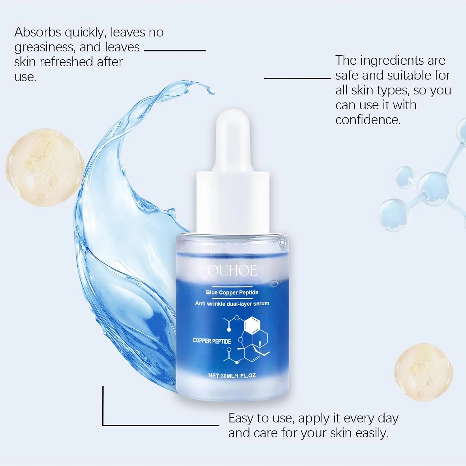 سرم مرطوب کننده و ضد چروک صورت پپتید مس - سفت کننده و آبرسان برای خطوط ریز و استحکام پوست - 30 میلی لیتر