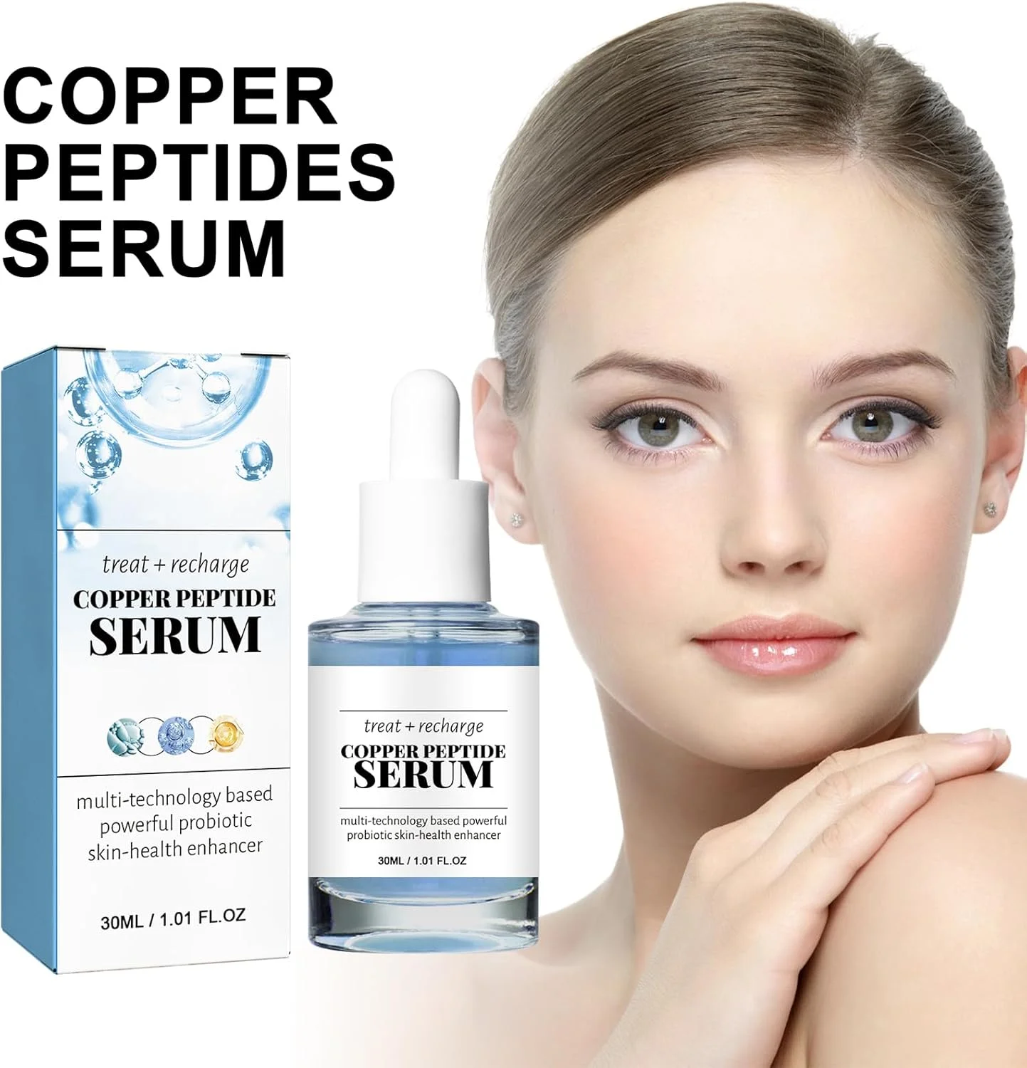 سرم صورت پپتید مس آبی، اسید هیالورونیک، مرطوب کننده، ضد پیری و روشن کننده پوست، کاهش خطوط ریز و چین و چروک، بهبود سد پوستی، حجیم کننده و درخشان کننده پوست (2 عدد)