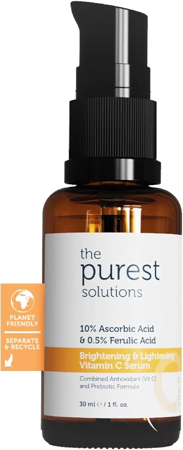 سرم روشن کننده و درخشان کننده ویتامین C The Purest Solutions (10% آسکوربیک اسید و 0.5% فرولیک اسید) - احیا و نوسازی پوست کدر - مراقبت ضد پیری و مراقبت ضد استرس - وگان | بدون تست حیوانی (30 میلی لیتر)