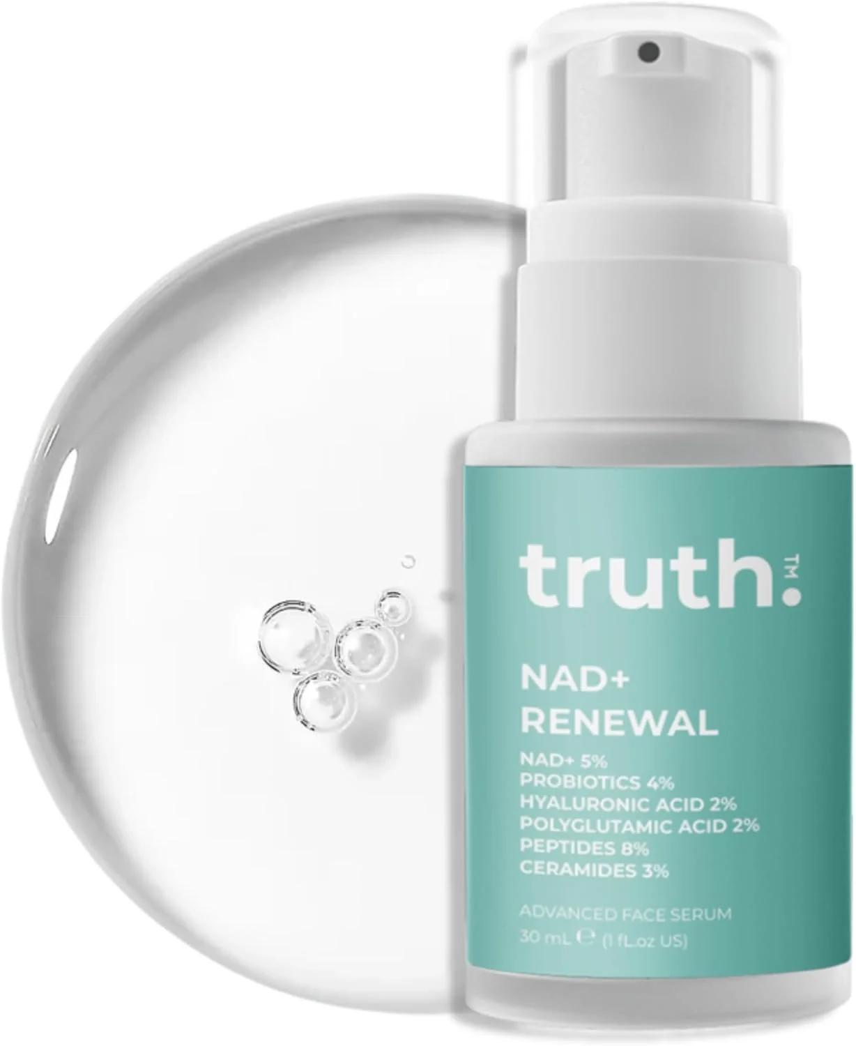 سرم پیشرفته صورت NAD+ مدل Truth 진실 با حجم 30 میلی لیتر – حاوی NAD+ 5%، پروبیوتیک ها، هیالورونیک اسید، پلی گلوتامیک اسید و پپتیدها – سرم ضد پیری و ترمیم کننده سد دفاعی پوست کره ای